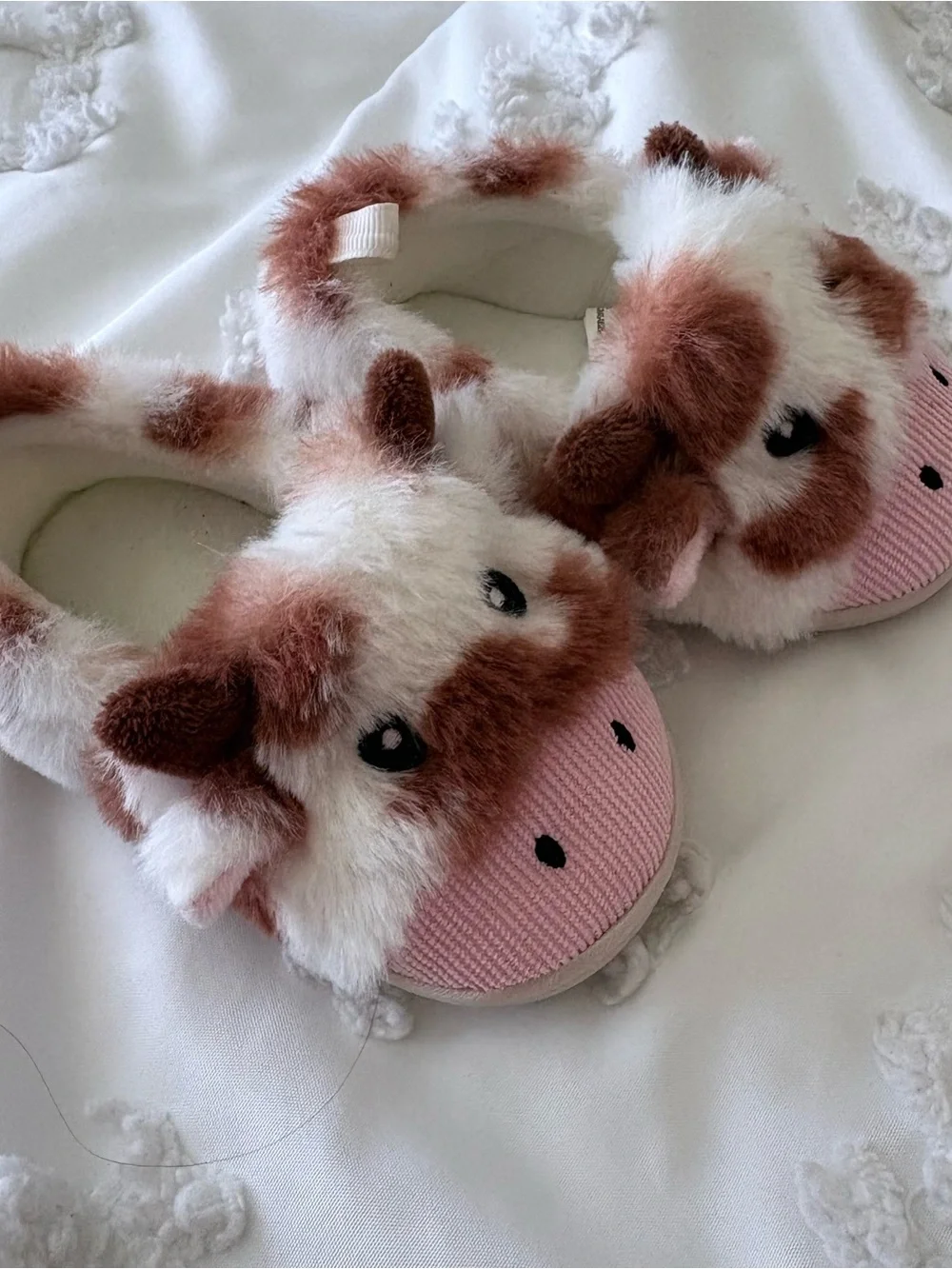 wonder nation Pink and Brown Plush Cow Slip-On Kids Slippers